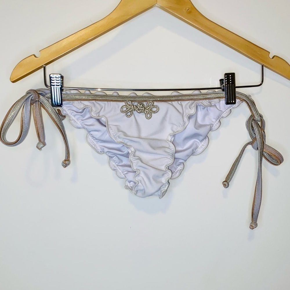 Aqua Bendita 100% Cotton Silver/White Side Tie Bikini Bottom Size S